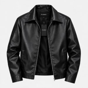 BLACK COLLARED LEATHER JACKET